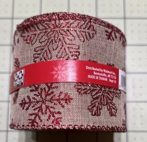 Glitter Red Snowflake Brown Ribbon Roll ~ Wired Edge ~ 25ft ~ 2.75" Wide Holiday - Picture 1 of 5