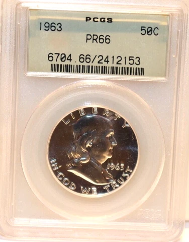 1963 US Franklin Proof Half PCGS PR66 Old Green Holder Cover