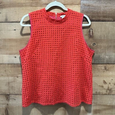 J. Crew Eyelet Lace Mock Neck Sleeveless Shell Blouse Red Orange Size 14 - Image 1 of 4