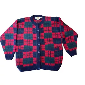 Vintage Womens Paris Sport Club Fuzzy Mohair Blend Cardigan Grandma Sweater M - Picture 1 of 12