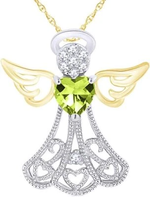 Collar Colgante Ángel Piedra Natal Simulada y Diamante Chapado en Oro Blanco 925 Foto 1 de 2