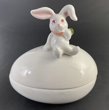 Vintage Fitz & Floyd Easter Bunny Candy Porcelain Trinket Box Egg