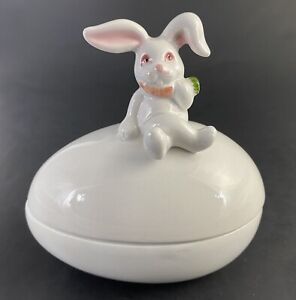Vintage Fitz & Floyd Easter Bunny Candy Porcelain Trinket Box Egg