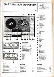 Servizio Manuale di Istruzioni per Saba TG 543 - Foto 1 di 1