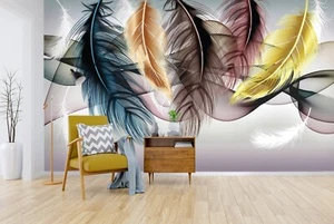 Plumas de colores 3D Q419 papel pintado mural fotomural autoadhesivo Kay - Imagen 1 de 11