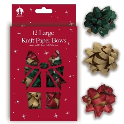 TALLON 12 Eco Paper Gift Bows Christmas Large 6cm Green Gold Red Present Gift Add on