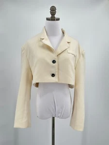 Seooocookie Ivory Collared Button Front Crop Blazer Jacket - Picture 1 of 5