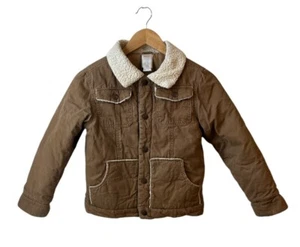 Gymboree Kids Sz 7-8 Tan Winter Coat Jacket Sherpa Collar, Snap Buttons, Pockets - Picture 1 of 11