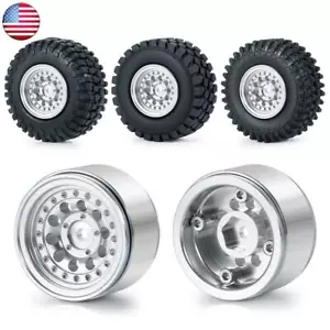 CNC 1.0" Beadlock Wheel Rims Tires Set for 1/24 RC Crawler Car Axial SCX24 90081 - Picture 1 of 61