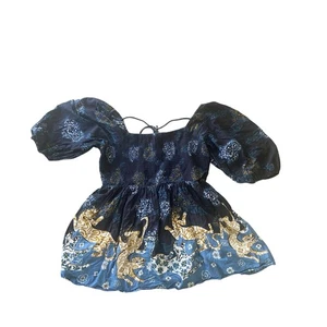 Mini Vestido Anthropologie Manga Abullonada Calado Con Gráficos de Tigre Cuello Cuadrado 2XL - Imagen 1 de 8