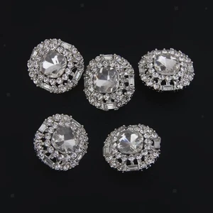 5x Silver Diamante Rhinestone Round Shank Buttons DIY Sewing - Picture 1 of 6