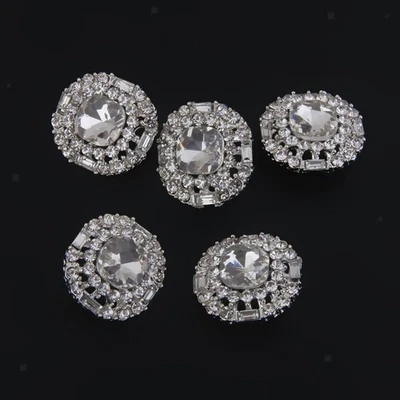 5x Silver Diamante Rhinestone Round Shank Buttons DIY Sewing - Image 1 of 4