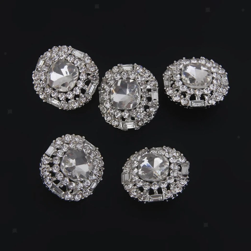 5x Silver Diamante Rhinestone Round Shank Buttons DIY Sewing - Image 1 of 4