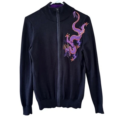 L-RL Active Ralph Lauren Full Zip Embroidered Dragon Cotton Sweater Womens Large - Image 1 of 4