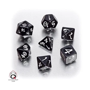Q-Workshop Dice Poly Set Black w/White (7) New - Picture 1 of 1