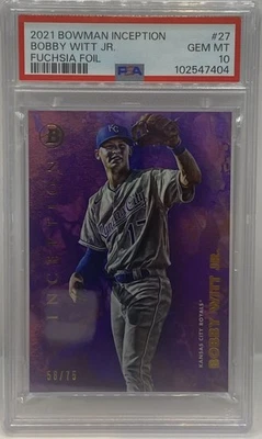 2021 Bowman Inception Bobby Witt Jr. #27 Pink Fuchsia Foil #/75 PSA 10 ROYALS RC - Image 1 of 3