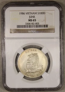 1986 Vietnam Silver 100 Dong Junk NGC MS65 - Picture 1 of 5