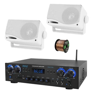 Pyle PDA77BU 4 Canales Home Audio Receptor Bluetooth, 2x 3.5" Altavoz Blanco, Cable - Imagen 1 de 8