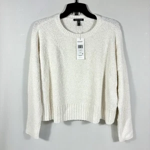 Eileen Fisher Rundhalsausschnitt flauschiger Bio-Baumwolle Kaschmir Pullover weiß Medium neu mit Etikett - Bild 1 von 17