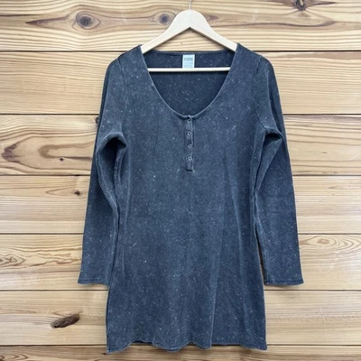 Pink Victoria's Secret Shirt XL Gray Waffle Knit Henley Scoop Tunic Length B177 - Image 1 of 4
