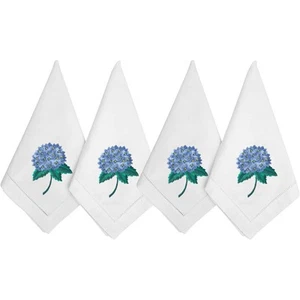 Embroidered Cotton Table Napkins – Set of 4, Hydrangea Design, Machine Washable. - Picture 1 of 5