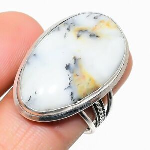 Dendrite Opal Gemstone Handmade Silver Plated Jewelry Ring Size 8.5 PR52