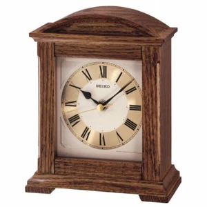 Seiko Dark Wooden Oak Finish Quartz Battery Mantel Clock, Roman Numerals QXG123B - Picture 1 of 2