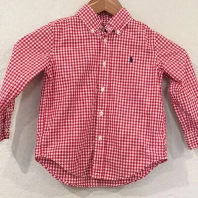 Ralph Lauren Boys Sz 4 Red & White Gingham Checkered Button Up Shirt 100% Cotton - Image 1 of 4