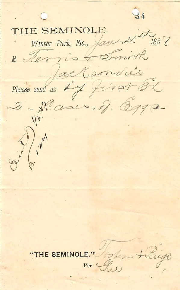 Winter Park, Fl-The Seminole Hotel 1887 pedido con membrete para leche Foto 1 de 1