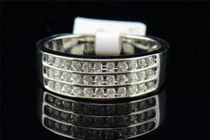 Mens 14K White Gold 3 Row Round Diamond Wedding Band Channel Set Ring 1/2 CT. - Picture 1 of 6