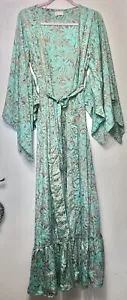 777 Verde Dorado Glamoroso Vestido Largo Kimono Talla Única UK 10 12 14 - Imagen 1 de 9