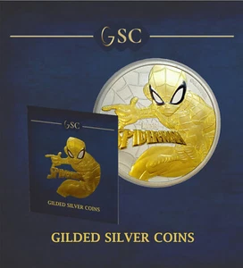 Silver Spiderman Marvel 2017 edición de moneda dorada de 1 oz .999 24 k - Imagen 1 de 4