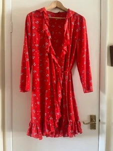 RIXO London 100% Silk Red Floral Wrap Dress Size L 12 - Picture 1 of 11