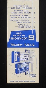 Libro de cerillas Sidney OH Shelby Co de 5 ubicaciones de 1960 1st National Bank Ohio - Imagen 1 de 2