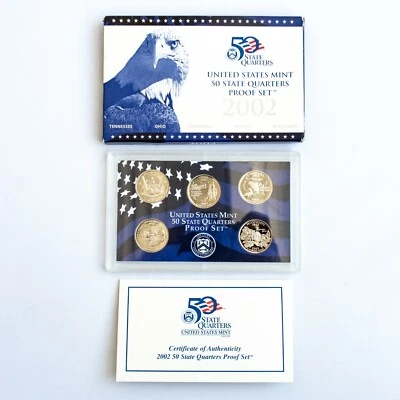 2002 S US 50 State Quarters Uncirculated Proof Mint Set - 5 Proof Coins OGP COA - Image 1 of 4
