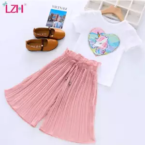 Toddler Girls Clothing Sets 2024 Summer Girls Clothes Unicorn Sequins - Picture 1 of 18