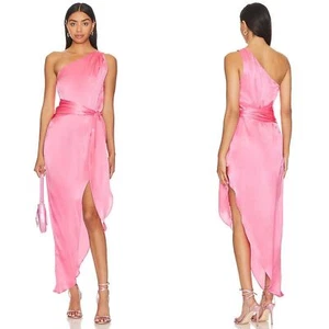 Amanda Uprichard Palmira 100% Silk One Shoulder Maxi Dress Pink Ribbon SIZE M - Picture 1 of 10