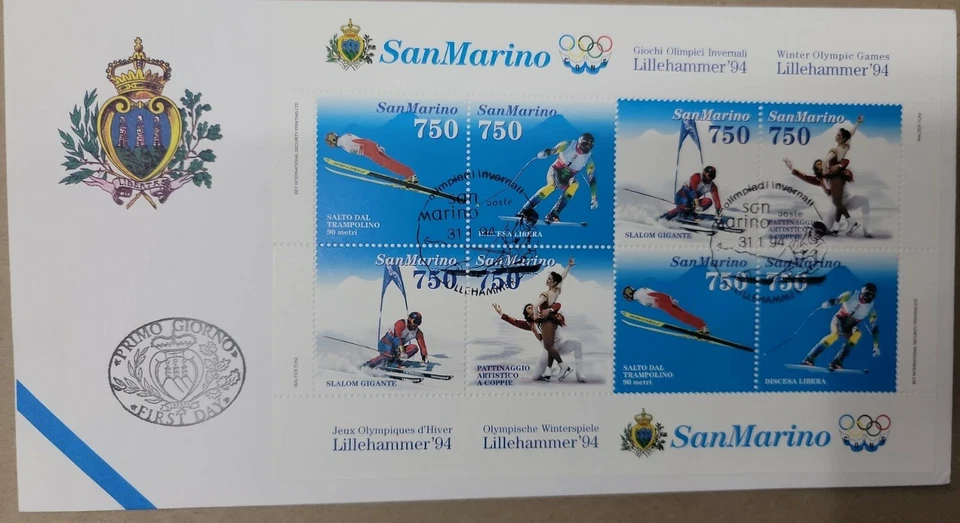 A) 1994, SAN MARINO, SPORTS, FDC, WINTER OLYMPIC GAMES. LILLEHAMMER. NORWAY, JUM - Image 1 of 1