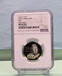 2021 GREAT BRITAIN 50p DISNEY'S CLASSIC POOH - OWL - COLOR NGC MS69 DPL not niue - Picture 1 of 6