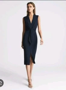 BNWT Women’s REISS Navy Blue “ STEVIE “ Tie Waist Midi Dress UK 8 RRP £198 - Picture 1 of 12