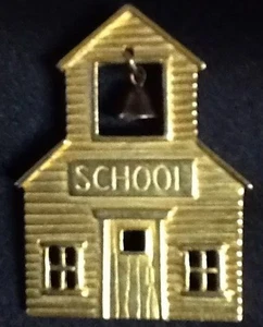 Vtg Signed JJ Dangling Bell School House Brooch Pin - Picture 1 of 1