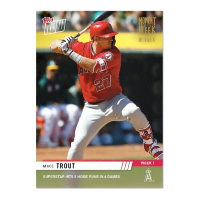 Mike Trout Hits 5 HR's In 4 Games Topps Now Gold Card Moment of the Week #MOW-1W - Image 1 of 2