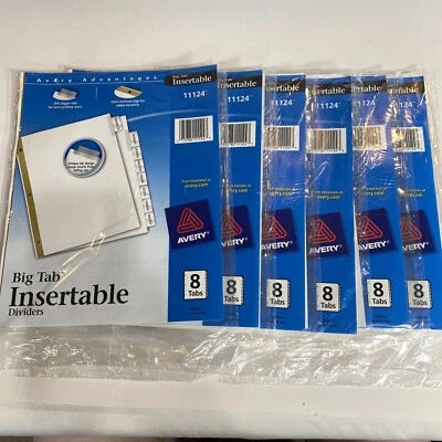 Avery 8 Big Tab Dividers - 6 Pack Lot - Clear Tabs 8-Tab Letter White 11124 - Image 1 of 3