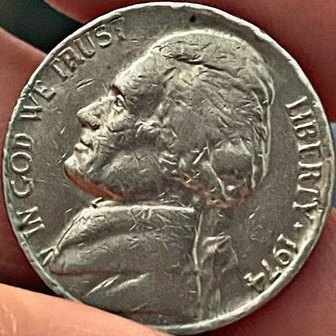 1974 jefferson nickel no mint mark and errors rare 5c coin shiny collectible Cover