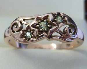 14k Solid Rose Gold Vintage Peridot Star Ring, R225 Custom - Foto 1 di 2