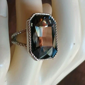 Ladies Cocktail Ring Chunky Faux Smokey Topaz & Silver Size 8.75 - Picture 1 of 12