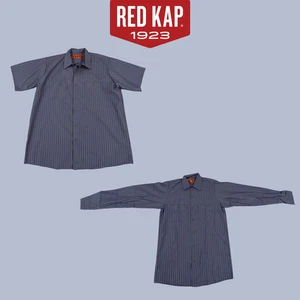 Red Kap Style SP24(S.S) & SP14(L.S) Men's Work Shirt Grey / Blue Stripe - Picture 1 of 9