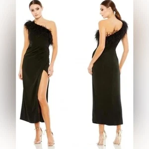 Neu mit Etikett Mac Duggal schwarz Federbesatz eine Schulter drapiertes Kleid in Schwarz - Größe 10 - Bild 1 von 6