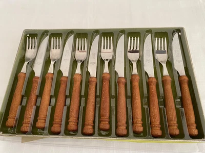 Steakbesteck  Rustikale  Holzgriffe Rostfreier Edelstahl  VEB / DDR  OVP - Bild 1 von 4