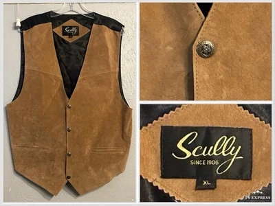 Scully Men's XL Suede Leather Western Vest Brown Tan Snap Front - Image 1 of 4